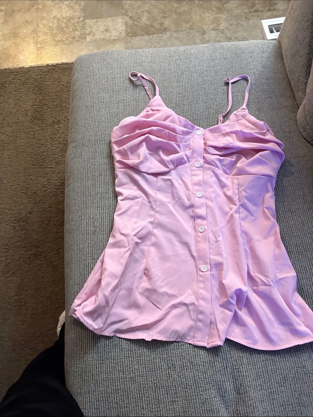 SHEIN Pink Button-Front Ruched Bust Tank Top